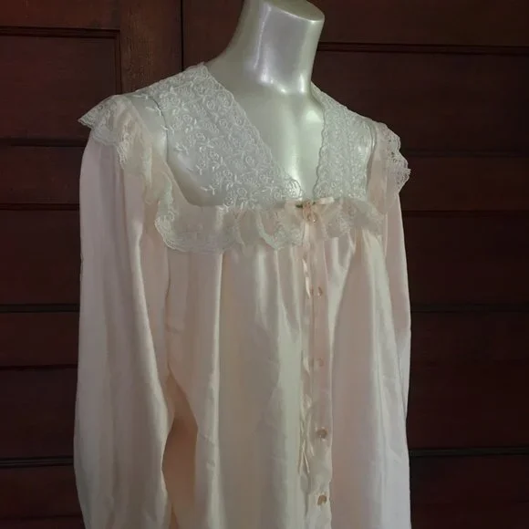 Vintage pajama set top & pants sleepwear pastel pink and lace - Picture 3 of 9